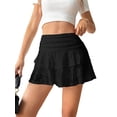 thumbnail image 1 of Female Pleated Mini Skirt Lace High Waisted Ruffle Short Skirts Black L, 1 of 8