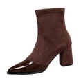 Female Pointed Toe Short Boots Splicing Material Mid Heel Comfortable ...