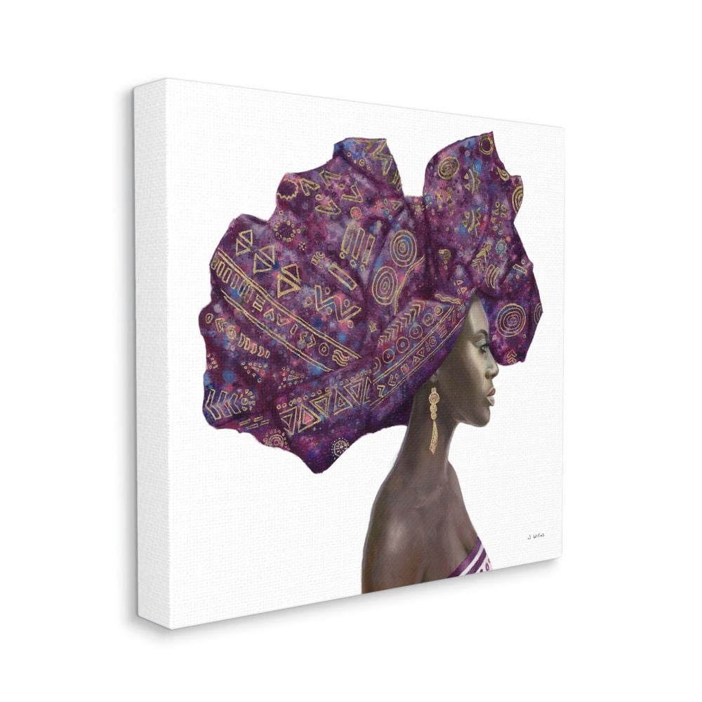 Female Portrait Strong Headwrap Purple Gold Culture Artwork Beauty & Fashion Gallery-Wrapped Canvas Print Wall Art, 17x17