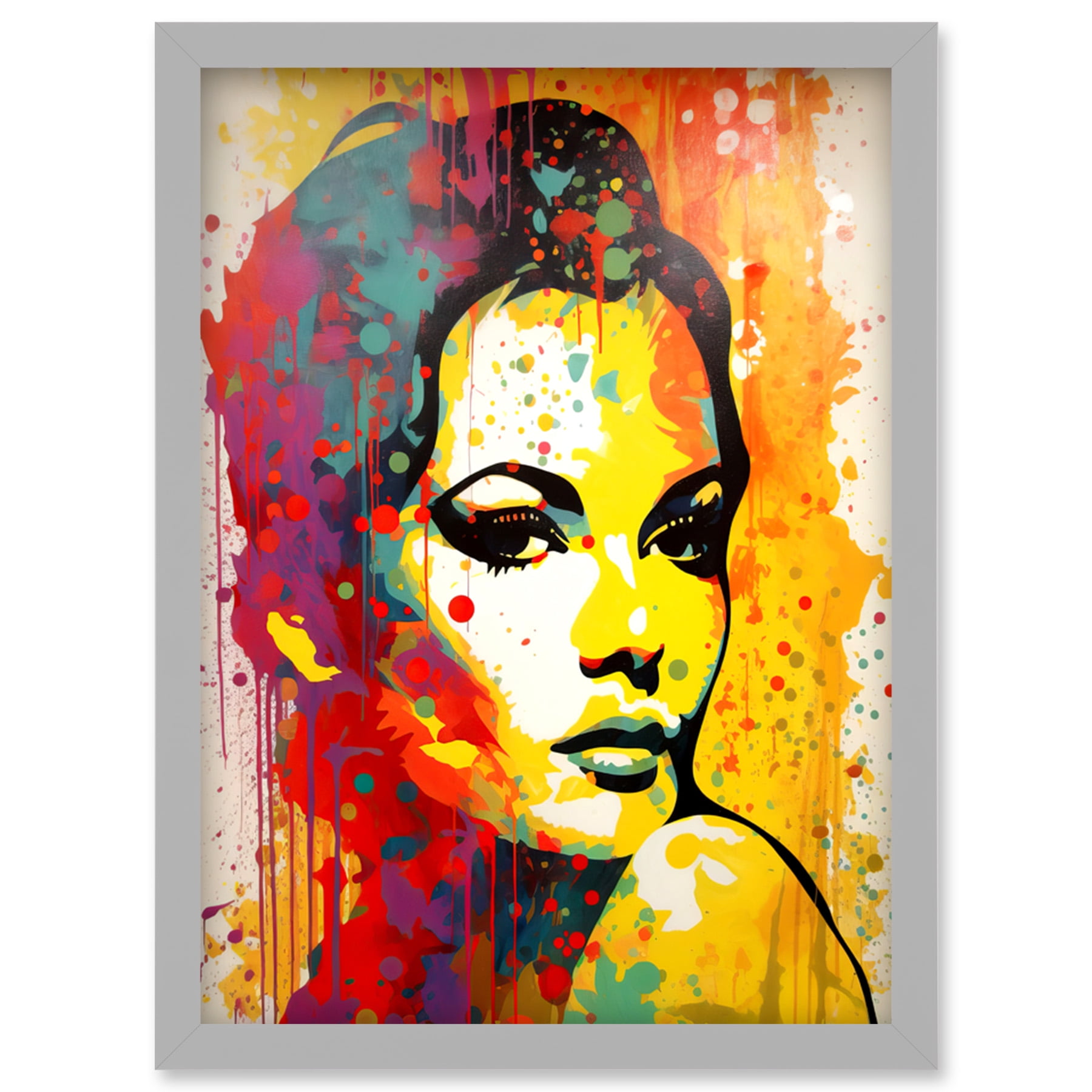 Female Portrait Vibrant Modern Paint Bright Retro Glam Linocut Teen