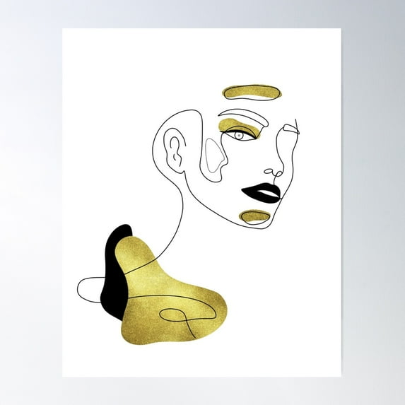Female Pose Edgy Stare Gold Poster Wall Art, Modern Wall Decor For Living Room Bedroom, 12x18 UNFRAMED
