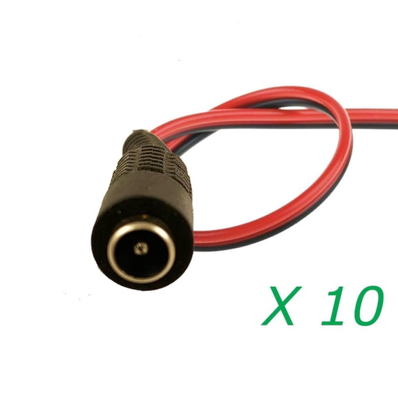 Female Power Pigtail DC 5.5mm x 2.1mm Connector For CCTV Cam LED Strips and more (10 pack)