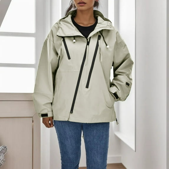 Female Pure Color Autumn Winter Outdoor Jacket Loose Large Size Casual Jacket Windproof Couple Mountaineering Coat Windbreaker Womens Thick Jacket Clothes Women Cute Winter Clothes Water Proof Wind