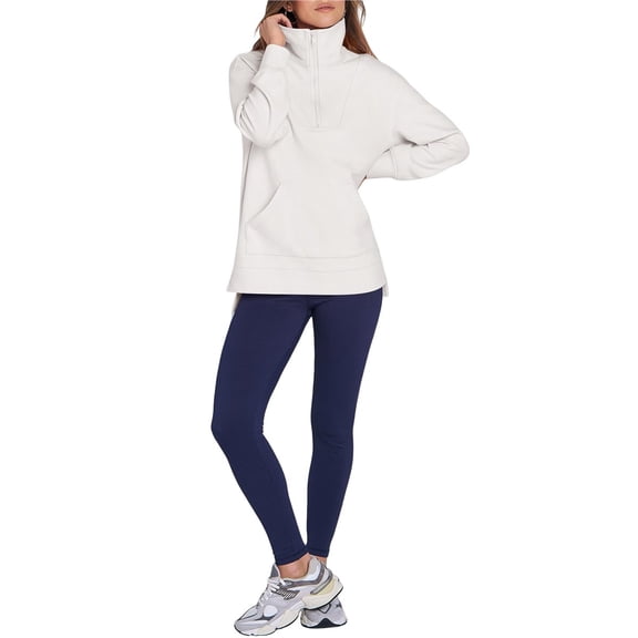 Female Quarter Zip Oversized Long Sleeve Ribbed Knit Tunic Sweatshirts White M