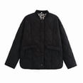 thumbnail image 1 of Female Quilted Jacket Button Down Fall Winter Coats Puffer Padded with Pockets Black L, 1 of 9