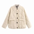 thumbnail image 1 of Female Quilted Jacket Button Down Fall Winter Coats Puffer Padded with Pockets Cream White L, 1 of 9