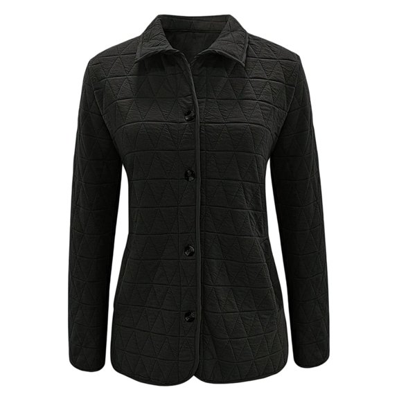 Female Quilted Jacket Casual Winter Open Front Button Down Puffer Coat Outwear Cardigan Black XL