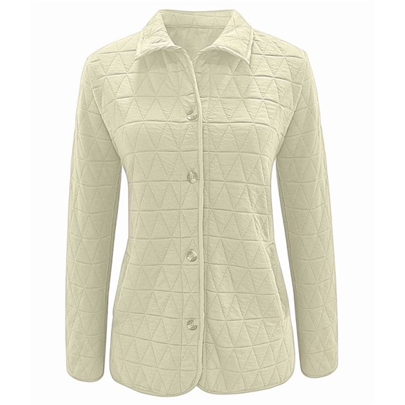 Female Quilted Jacket Casual Winter Open Front Button Down Puffer Coat Outwear Cardigan Cream White L