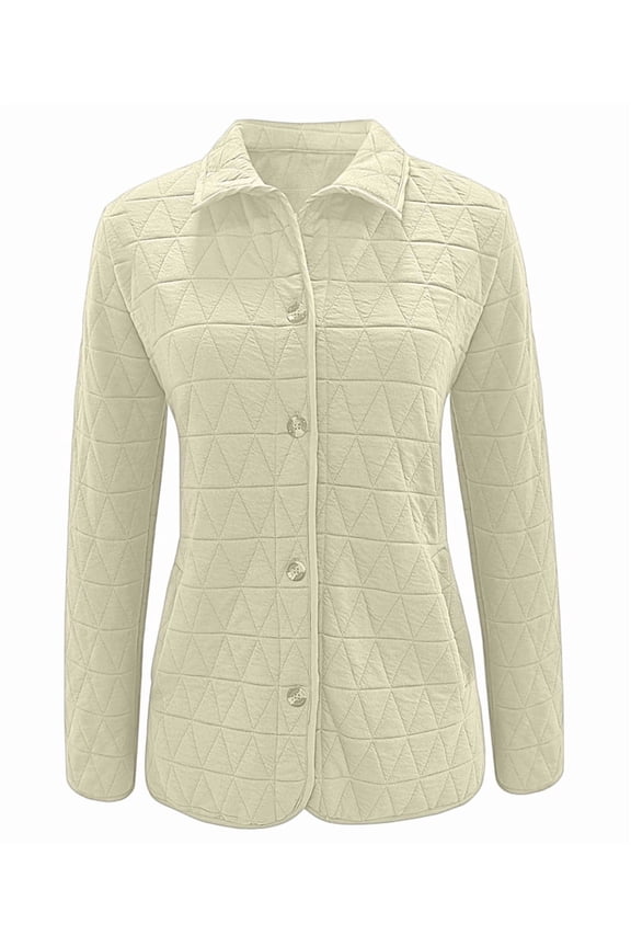 Female Quilted Jacket Casual Winter Open Front Button Down Puffer Coat Outwear Cardigan Cream White L