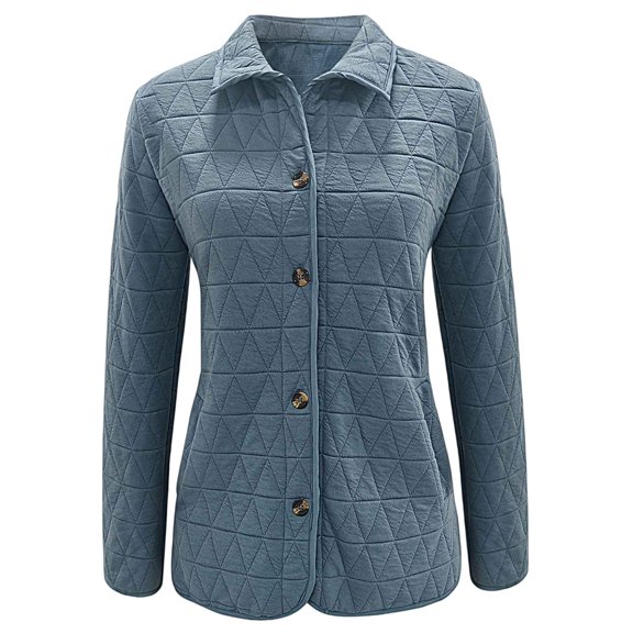Female Quilted Jacket Casual Winter Open Front Button Down Puffer Coat Outwear Cardigan Navy Blue S