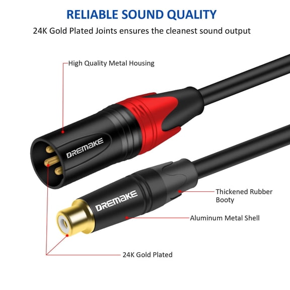 Female RCA to XLR Male Cable, Dual RCA to Dual XLR Mic Audio Extender Cable, 2 XLR to 2 RCA Stereo Extension Adapter Cable Cord, XLR to RCA Interconnect Cord for Recorders Amplifiers - 1M/3FT