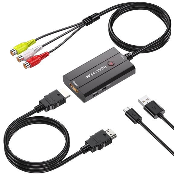 Female RCA to HDMI Converter, CVBS Composite AV Adapter with Cables, RCA In HDMI Out for Male RCA Game Consoles to HDTV