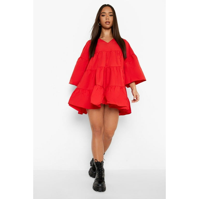 Red smock dress on sale