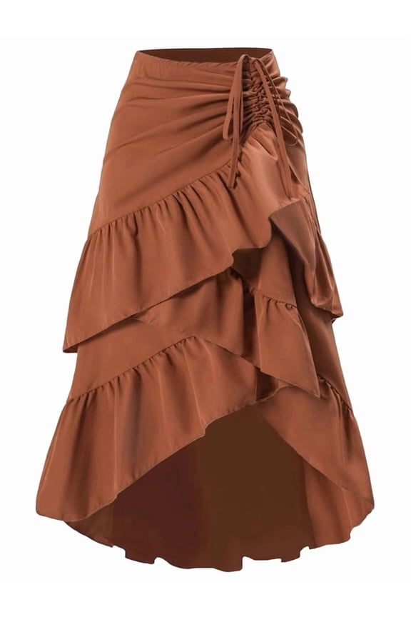 Female Renaissance Pirate Skirt Gothic Steampunk Victorian Skirts Light Brown L