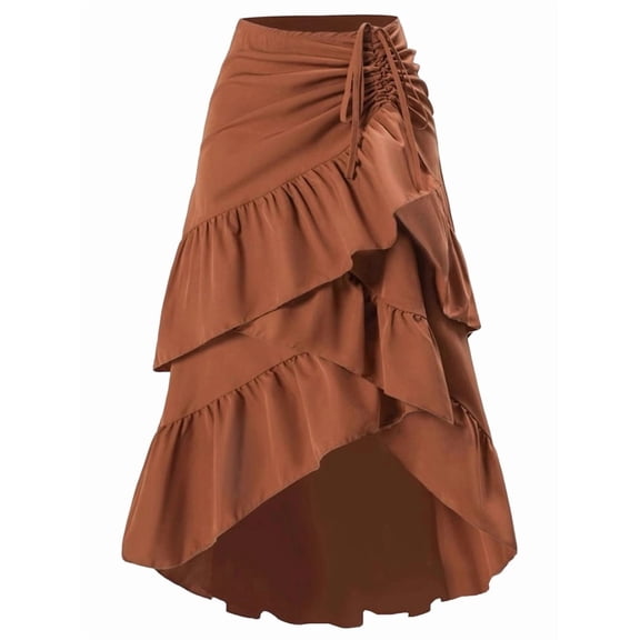 Womens Renaissance Pirate Skirt Gothic Steampunk Victorian Skirts Light Brown L
