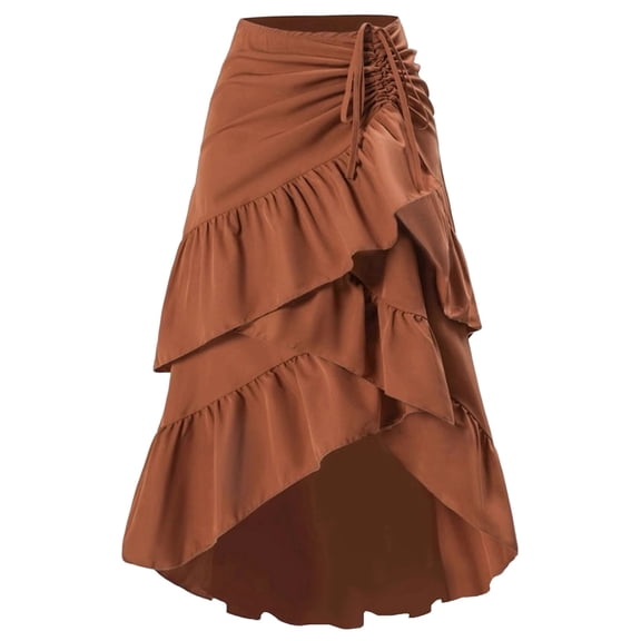 Female Renaissance Pirate Skirt Gothic Steampunk Victorian Skirts Light Brown L