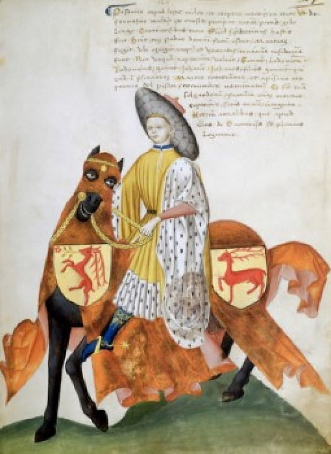 Female Rider and Orange Horse Capodilista Codex Manuscript Illumination Biblioteca Civica Padua Canvas Art - (18 x 24)