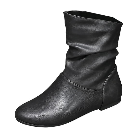 Female Round Toe Flats Heel Mid Calf Boots For Home Office Garden 2026 ...