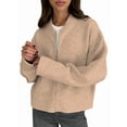 thumbnail image 1 of Female'S Chunky Knit Zip-Up Cardigan Sweater,Fall Open Front Long Sleeve Ribbed Knit Outerwear Coats Khaki S, 1 of 6