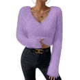 thumbnail image 1 of Female'S Fuzzy Long Sleeve V Neck Crop Sweater Casual Plain Slim Fit Warm Knitwear Sweater Pullovers  XL, 1 of 6
