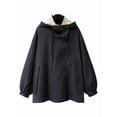 thumbnail image 1 of Female'S Hooded Trench Coat Lapel Button Down Jacket Color Block Mid-Length Windbreaker Black XXL, 1 of 6