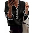 thumbnail image 1 of Female'S Pearl Beaded Long Sleeve Sweater V Neck Ruffle Trim Knitted Pullover Tops Black S, 1 of 7