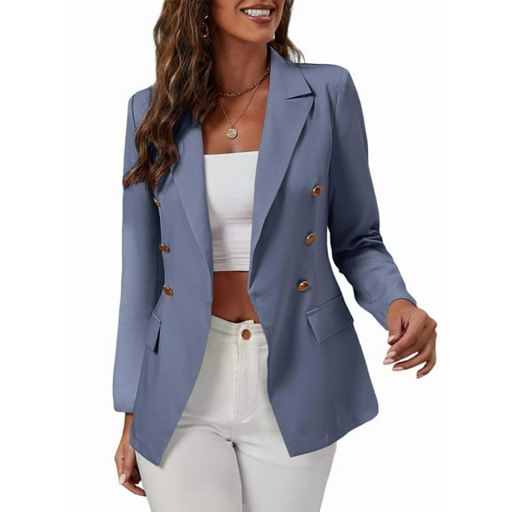 Female'S Solid Color Long Sleeve Cardigan Casual Long Sleeve Open Front Suit Jacket Gray-Blue XL