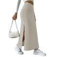 thumbnail image 1 of Female'S Solid High Waist Split Side Skirt Casual Knitted Maxi Skirts Comfy Bodycon Dress Apricot XS, 1 of 9