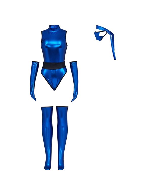 Female Sexy Blue Jumpsuit Kombat Suit with Mask