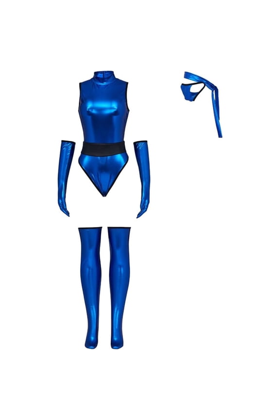Female Sexy Blue Jumpsuit Kombat Suit with Mask