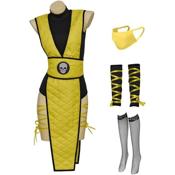 Female Sexy Suit with Mask Uniform Yellow