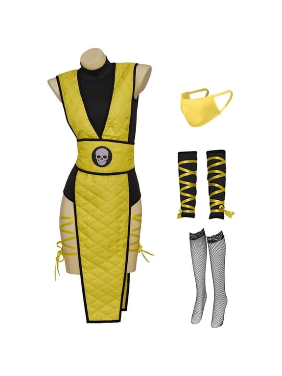 Female Sexy Suit with Mask Uniform Yellow