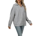 thumbnail image 1 of Female -Shirts Long Sleeve Banded Bottom Tops Business Casual Tops Collared V Neck Blouses Light Grey XL, 1 of 9