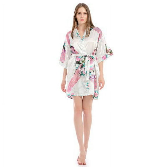 Female Short Pajamas Peacock Sexy Cardigan Bathrobe Silk-like Pajamas