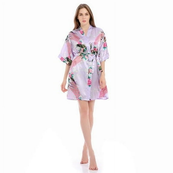Female Short Pajamas Peacock Sexy Cardigan Bathrobe Silk-like Pajamas
