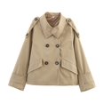 thumbnail image 1 of Female Short Trench Coat Oversized Double Breasted Stand Collar Cropped Jacket Fall Casual Work Outerwear Khaki L, 1 of 10