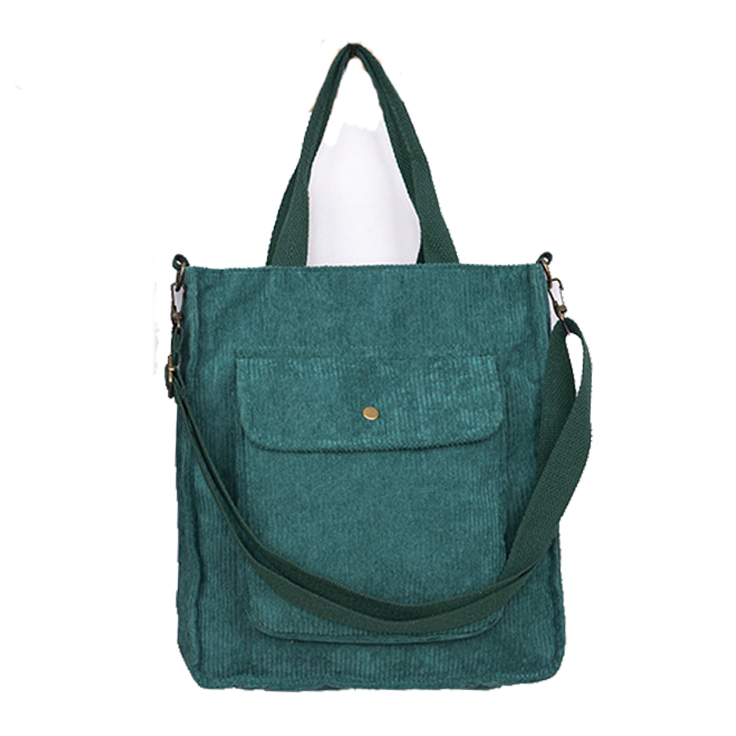 ZAIIVE Corduroy Tote Bag - Retro Green Leopard Print, Large Crossbody Shoulder Bag With Magnetic Snap