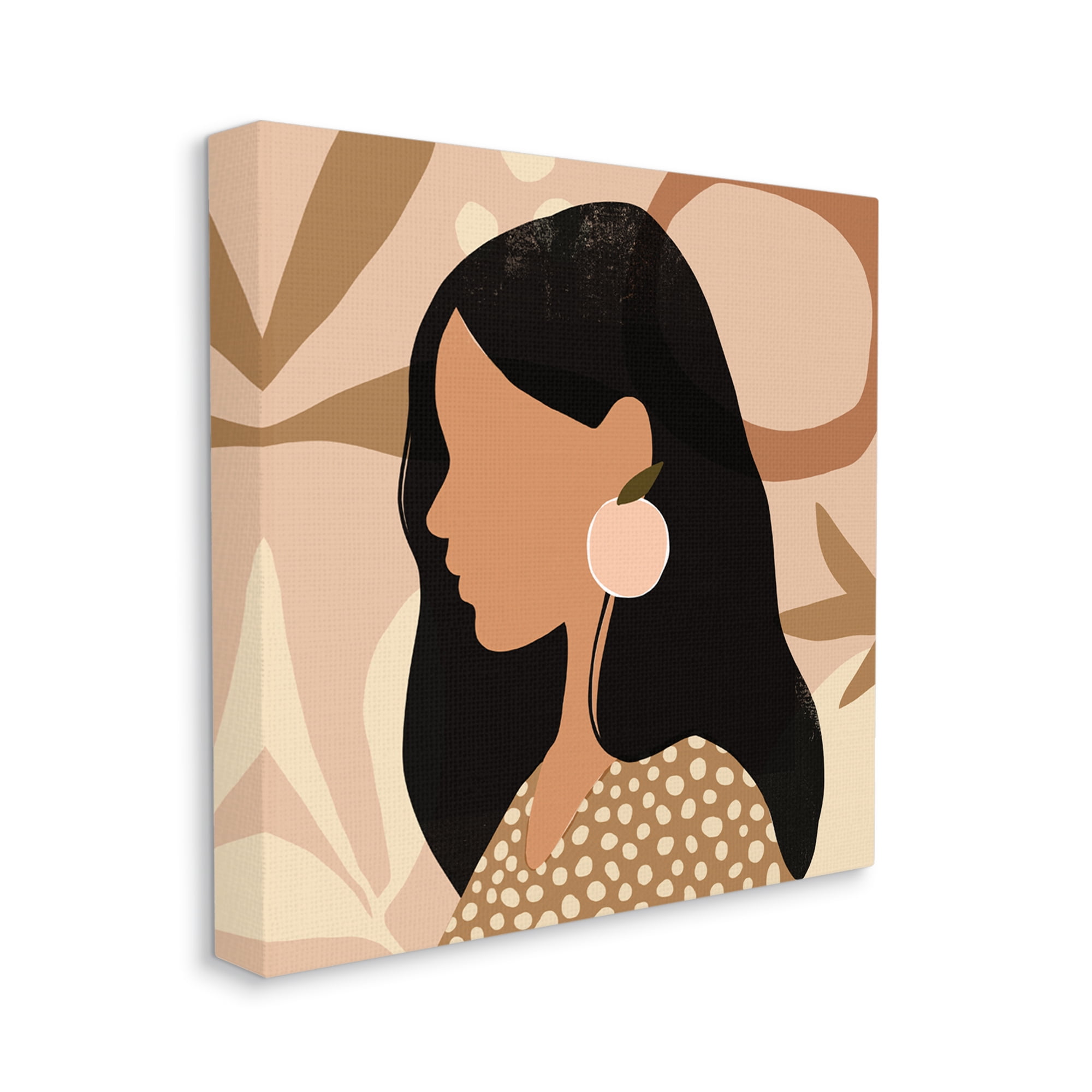 Female Side Portrait Peach Fruit Earring Food & Beverage Gallery-Wrapped Canvas Print Wall Art, 17x17