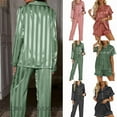 thumbnail image 1 of Female Silk Satin Pajamas Set Sleepwear Spring Summer New Home Clothing Stripe Long Sleeve Trouser Pijamas Suit Loose Loungewear, 1 of 3