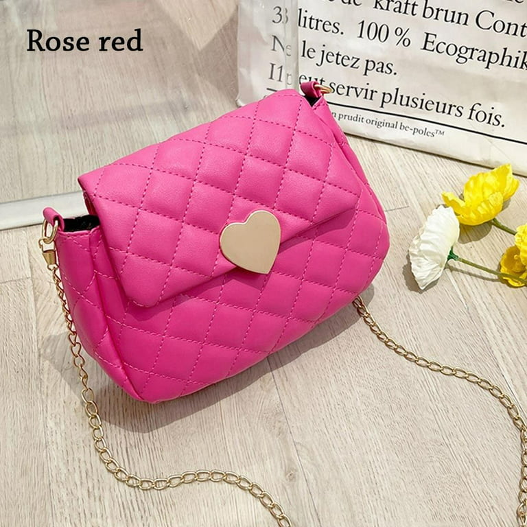 Bright Pink Quilted Leather-Look Chain Strap Cross Body Bag