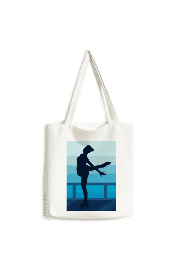 Female Skating Winter Sport Illustration Tote Canvas Bag Shopping Satchel Casual Handbag