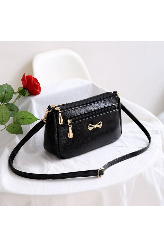 Female Small Shoulder Bag Vintage PU Leather Crossbody Messenger Bag Handbags,Black