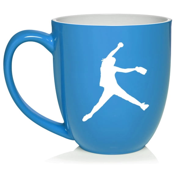 Female Softball Pitcher Coffee Mug Tea Cup Gift for Her, Friend, Coworker, Wife (16oz Light Blue)