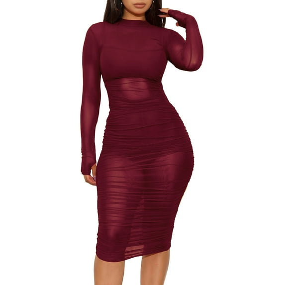 Female Solid Color O-Neck Long Sleeve See-Throught Dress+ Vest+ Shorts Plus Size Outfits for Women S-3XL
