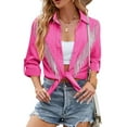 thumbnail image 1 of Female Sparkly Fringe Button Down Shirt Top Country Concert Nashville Western Cowgirl Outfit Rose Red XL, 1 of 5