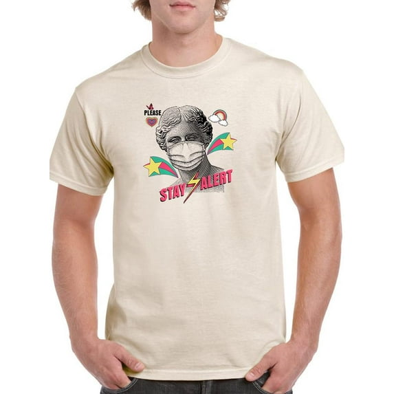 Female Statue W Mask Popart T-Shirt Men -Image by Shutterstock, Male x-Large