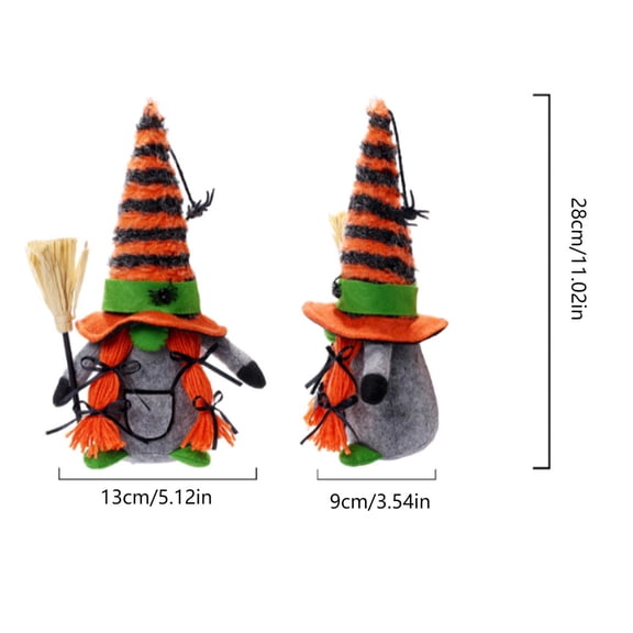 Female Style Halloween Gnome Faceless Doll with Broomstick and Green Ghost Details for Seasonal Indoor Display Spooky Plush Character Ornament
