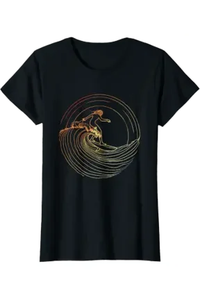 Female Surfer Sketch Wave Riding T-Shirt