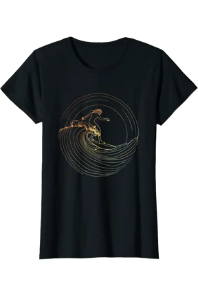 Female Surfer Sketch Wave Riding T-Shirt
