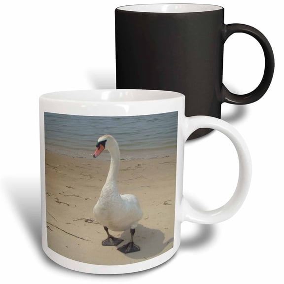 3drose, Female Swan at Beach, 11oz Magic Transforming Mug